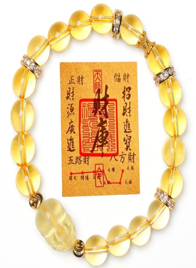 SINJEE Feng Shui Bracelet, Crystal Lucky Charm Constellation Bracelet for Good Luck with Natural Citrine & Pixiu Guardian - Attract Wealth, Protection & Fortune, String for Men & Women (10mm/0.39" Beads) - Image 1